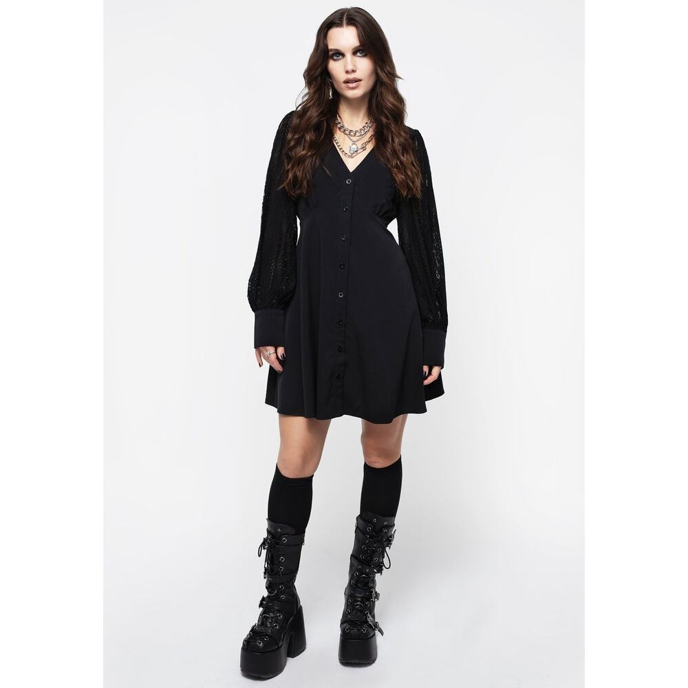 Disturbia Covenant Dress Mini Lace Button Goth Edgy Dark Romance Black Size 2